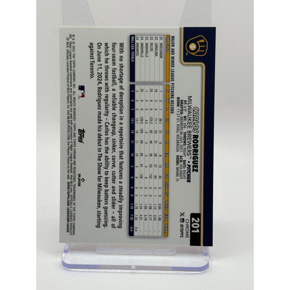 2025 Topps Chrome Carlos Rodriguez Rookie Orange Refractor 21/25 SP Brewers - Picture 2 of 2